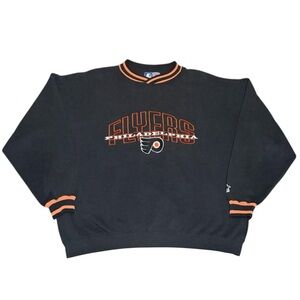 Vintage 90s Philadelphia Flyers NHL Hockey Starter Crewneck Sweatshirt Black
